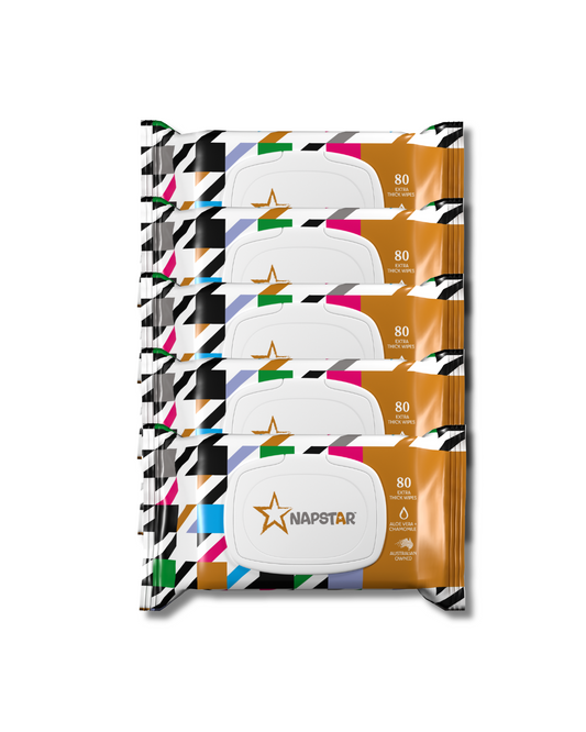 Napstar Wipes Aloe + Chamomile - 80 Sheets - Extra Thick - Pack of 5