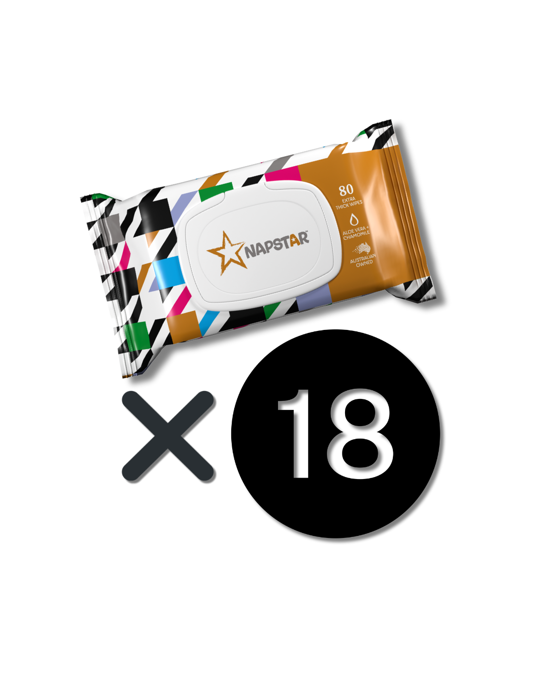Napstar Wipes Aloe + Chamomile - 80 Sheets - Extra Thick - Pack of 18